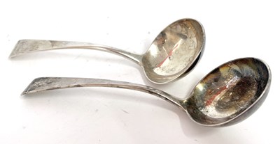 Lot 73 - Pair of George III silver sauce ladles...