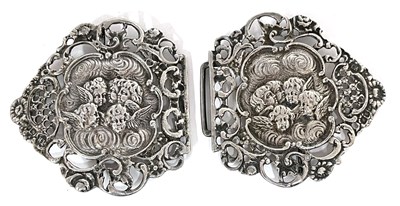 Lot 79 - Two part silver buckle, cast and pierced...