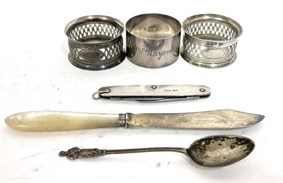 Lot 81 - Mixed Lot: Silver cased folding twin bladed...