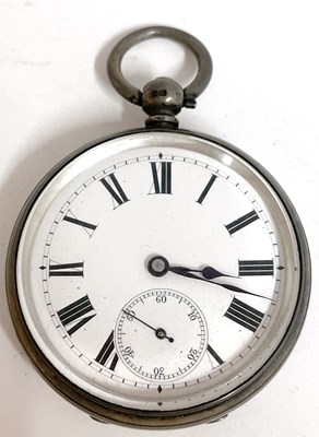 Lot 173 - Silver pocket watch with a white enamel dial,...