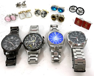 Lot 182 - Four wristwatches and a box of cufflinks,...