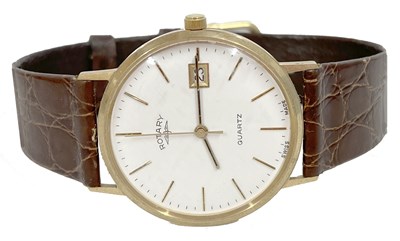 Lot 194 - 9ct gold Rotary quartz gents wristwatch, the...