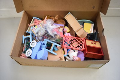 Lot 83 - BOX VARIOUS DOLLS, DOLLS HOUSE FURNITURE AND...