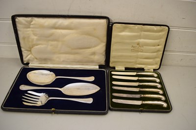 Lot 90 - CASE OF PISTOL GRIP DESSERT KNIVES WITH SILVER...