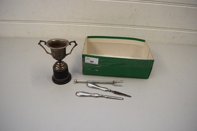 Lot 94 - MIXED LOT SMALL SILVER TROPHY CUP, SILVER...