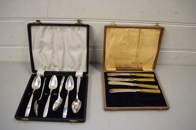 Lot 97 - CASE OF SILVER PLATED GRAPE SPOONS AND SMALL...