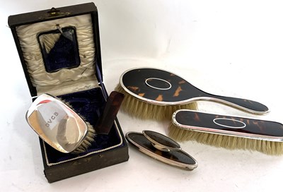 Lot 111 - Mixed Lot: A cased silver backed clothes brush...