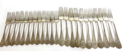 Lot 122 - Eleven German 800 stamped table forks together...