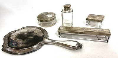 Lot 145 - Group of silver mounted dressing table items...