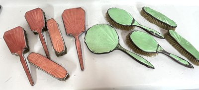 Lot 148 - Art Deco five piece metal and green guilloche...