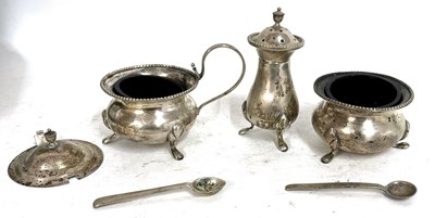 Lot 157 - Cased condiment set comprising lidded mustard...