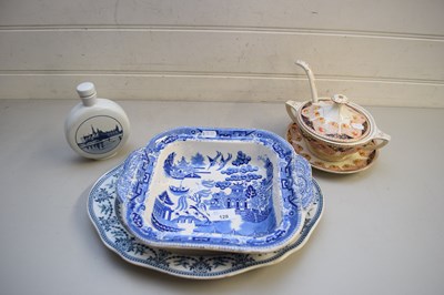 Lot 128 - MIXED LOT BLUE AND WHITE MEAT PLATE, BLUE AND...