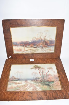 Lot 42 - Pair of coloured prints set in Burr wood...