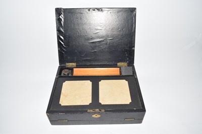 Lot 46 - Vintage leather mounted writing box with...