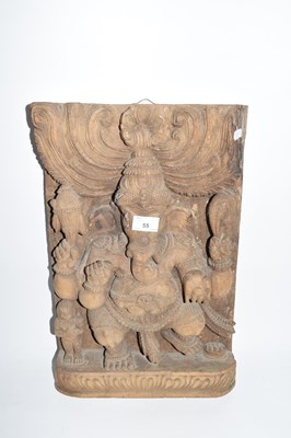 Lot 55 - Indian carved wooden panel depicting the...