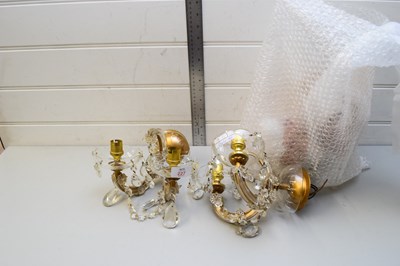 Lot 227 - PAIR OF TWO BRANCH WALL LIGHTS WITH GLASS...