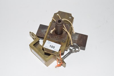Lot 100 - Vintage brass lock with key
