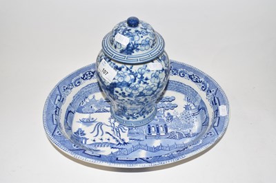 Lot 107 - An Oriental blue and white covered jar...