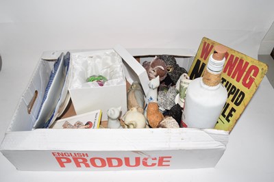 Lot 185 - Box of various assorted ceramics, glass model...