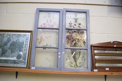 Lot 165 - PAIR OF FLORAL DECORATED GLAZED PANELS, 78CM HIGH