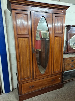 Lot 321 - Edwardian wardrobe with oval mirrored door