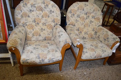 Lot 283 - Pair of floral upholstered armchairs