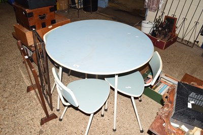 Lot 414 - Circular blue melamine topped retro table and...