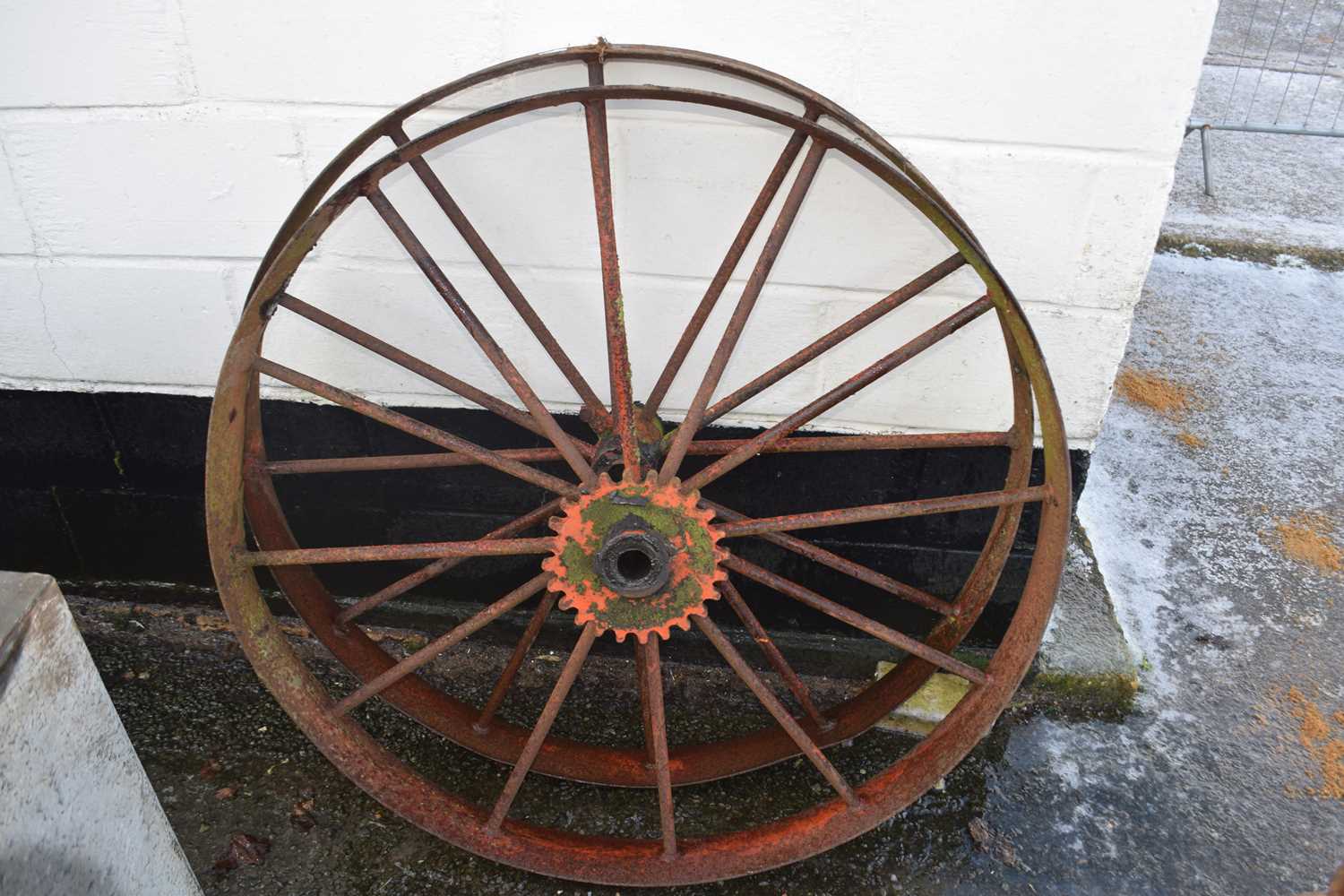 Lot 474 - Pair of vintage iron wheels, 112cm diameter