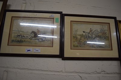 Lot 219 - Pair of small framed studies, hunting scenes