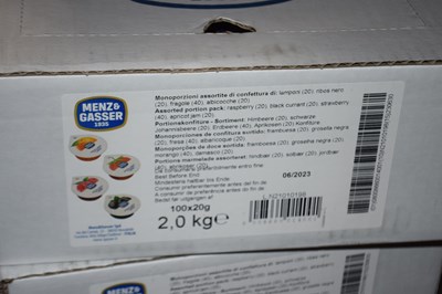 Lot 150 - Five boxes of mixed jam packets, each box...