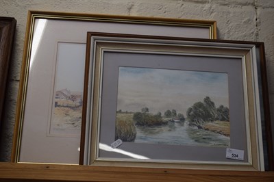 Lot 534 - THREE PICTURES INCLUDING RIVER SCENE ETC, CLEY...