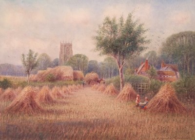 Lot 18 - J.R.Goodman (British, b.1870), harvest scene...