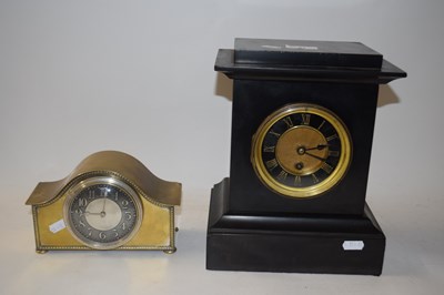 Lot 51 - Victorian black slate cased mantel clock...