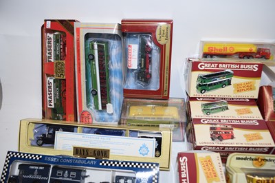 Lot 56 - Box of various assorted boxed toy vehicles to...