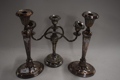 Lot 138 - Pair of silver plated on copper candlesticks...