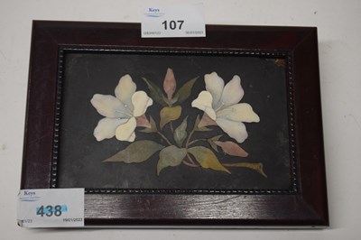 Lot 107 - Small Pietra Dura panel of flowers in mahogany...