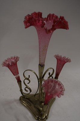 Lot 179 - Silver plated and cranberry epergne vase