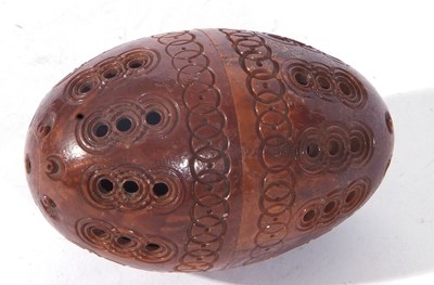 Lot 123 - Antique carved coquilla nut pomander formed of...