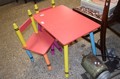 Lot 356 - Colourful child's table and two chairs