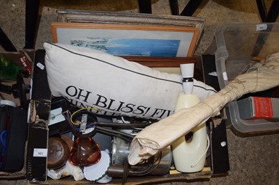 Lot 363 - One box of various household sundries, table...