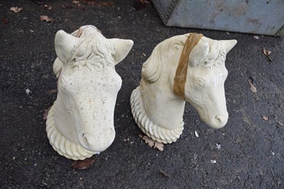 Lot 398 - Pair of concrete horses heads