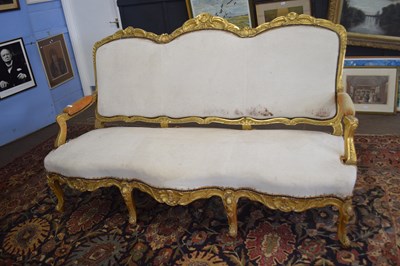 Lot 504 - Large gilt wood framed sofa with triple arched...