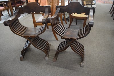 Lot 522 - Pair of 20th Century Savonarola chairs with...