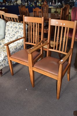 Lot 523 - Pair of 20th Century light oak carver chairs...