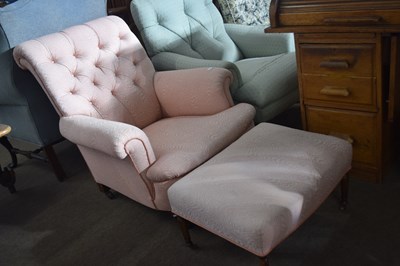 Lot 529 - 20th Century pink button upholstered armchair...