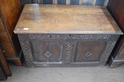 Lot 580 - 18th Century oak coffer with two panelled...