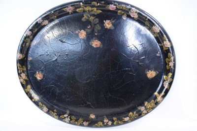 Lot 618 - Large 19th Century lacquer tray with floral...