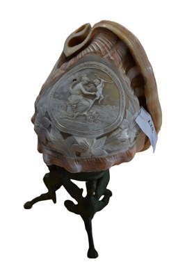 Lot 377 - Shell with carved classical decoration mounted...