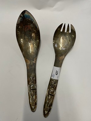 Lot 427 - Pair of white metal silver salad servers with...