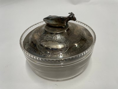 Lot 437 - Glass butter dish with Victorian silver cover,...